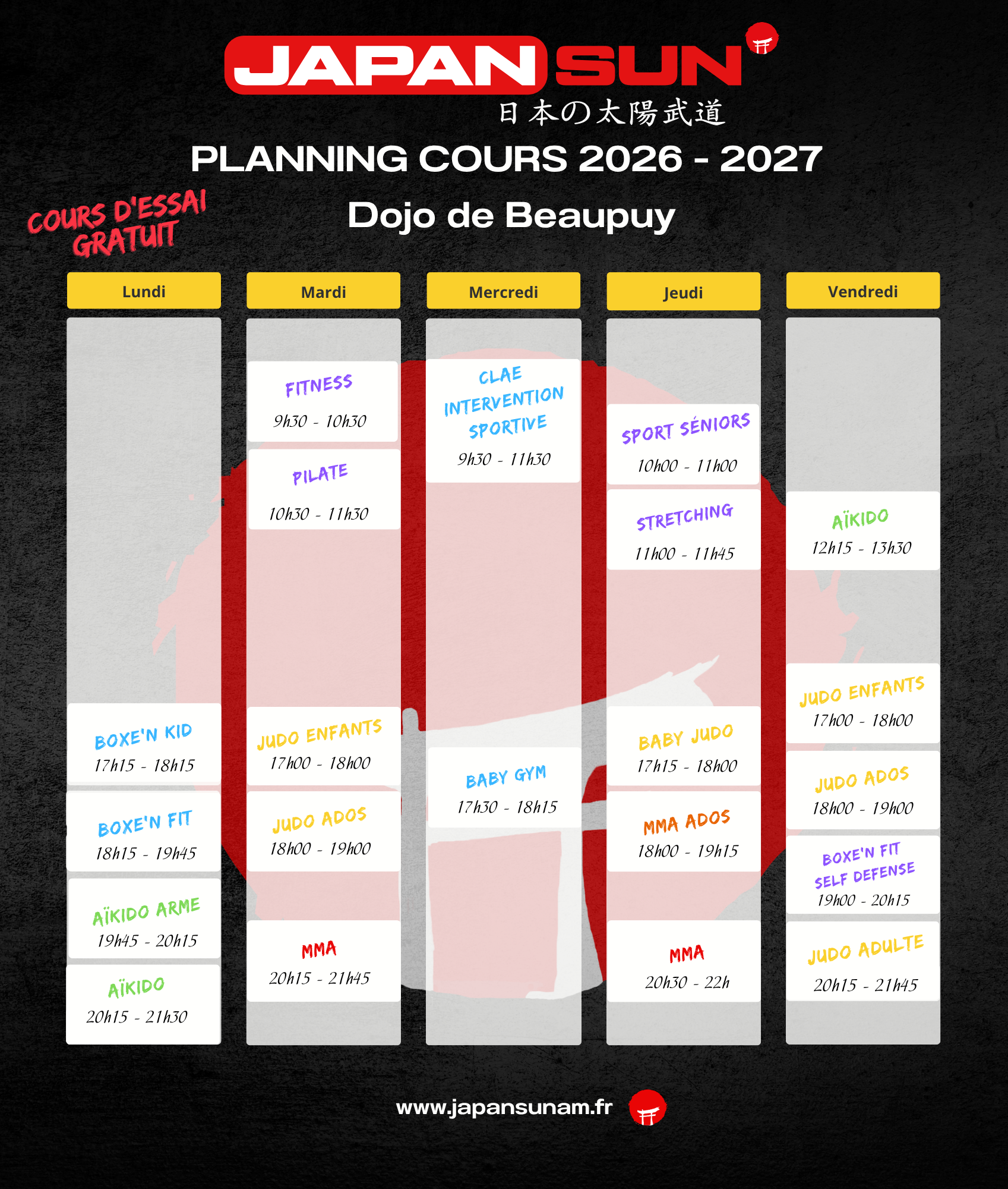 Planning cours Beaupuy