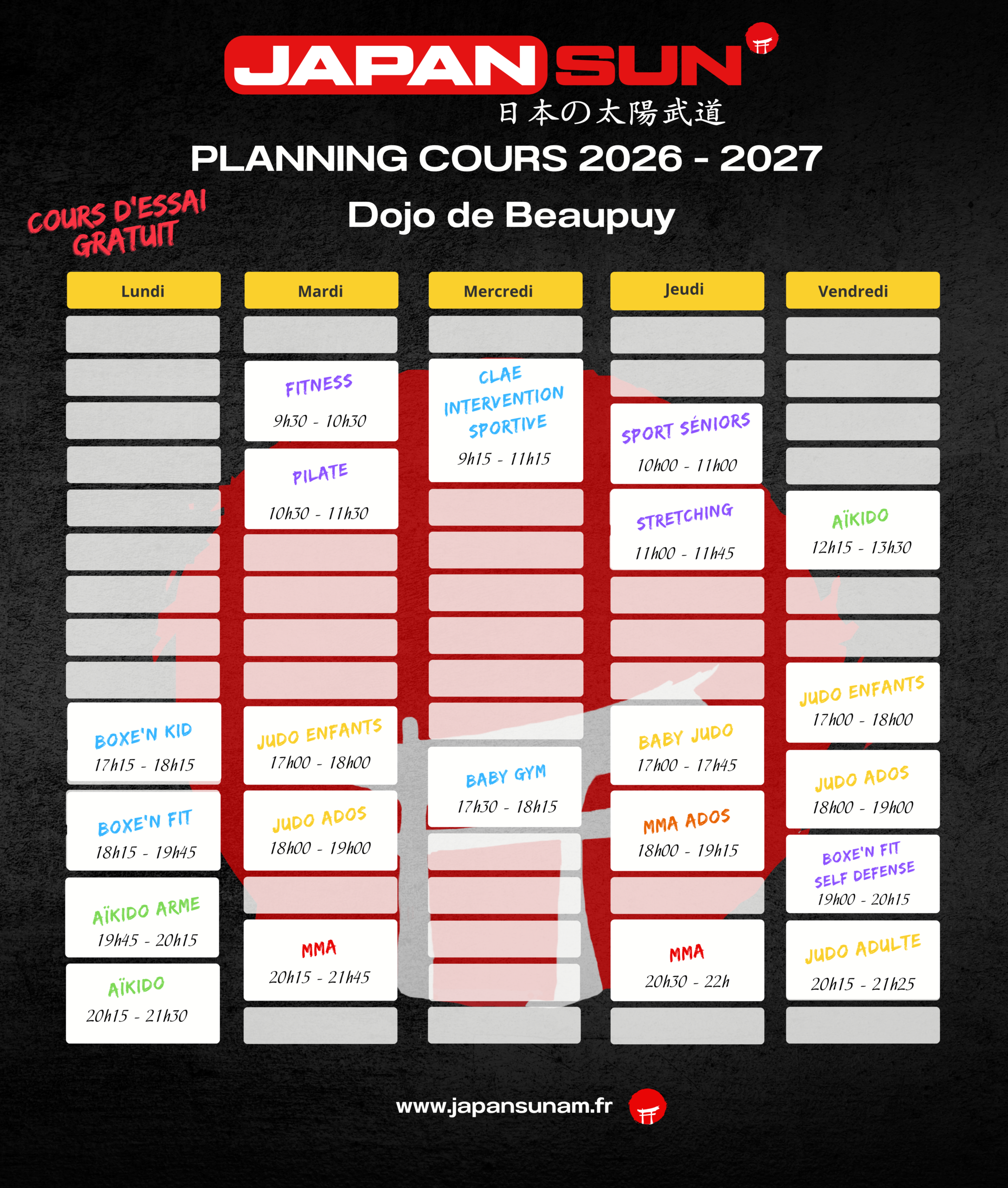 Planning cours Beaupuy